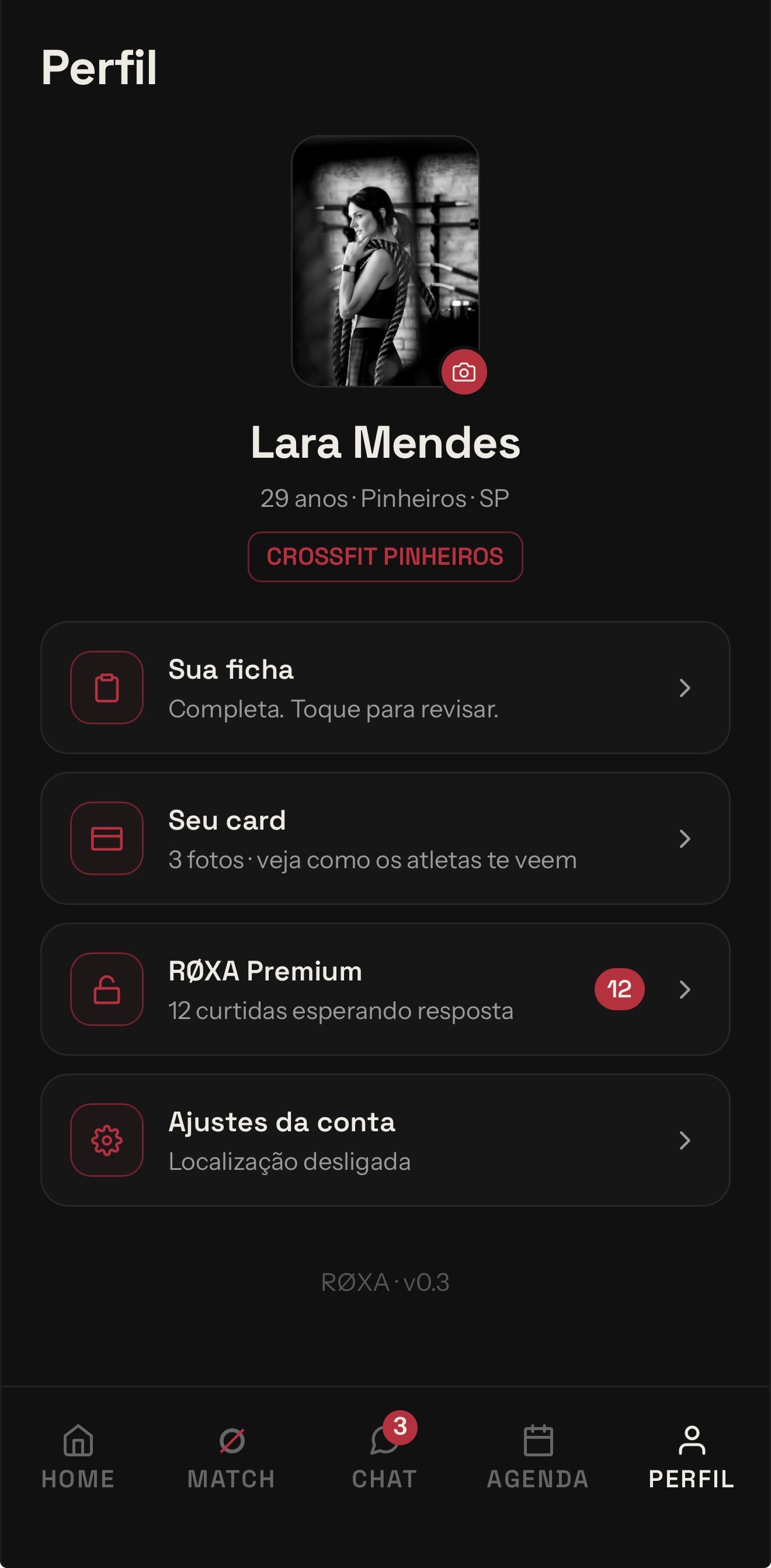 Tela Perfil do RØXA